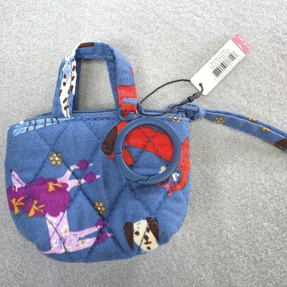 NWT Vera Bradley Bark Park Dog Print Coin Purse Charm Quilted Pouch Blue